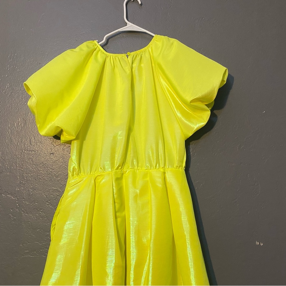 Christopher Rogers Woman Yellow Midi Dress Volume Iridescent Puff Sleeve Size M - Picture 10 of 11